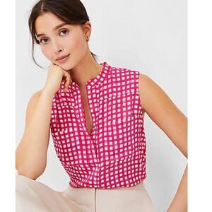 Ann Taylor Gingham Sleeveless Shirt Size Large